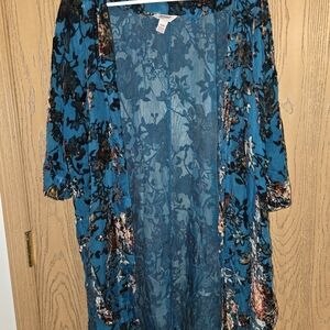 Arizona Jean Company Teal and Black Floral Cardigan